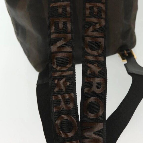 FENDI Pecan Canvas Backpack PVC Brown Black gold Auth 139650 main image 13